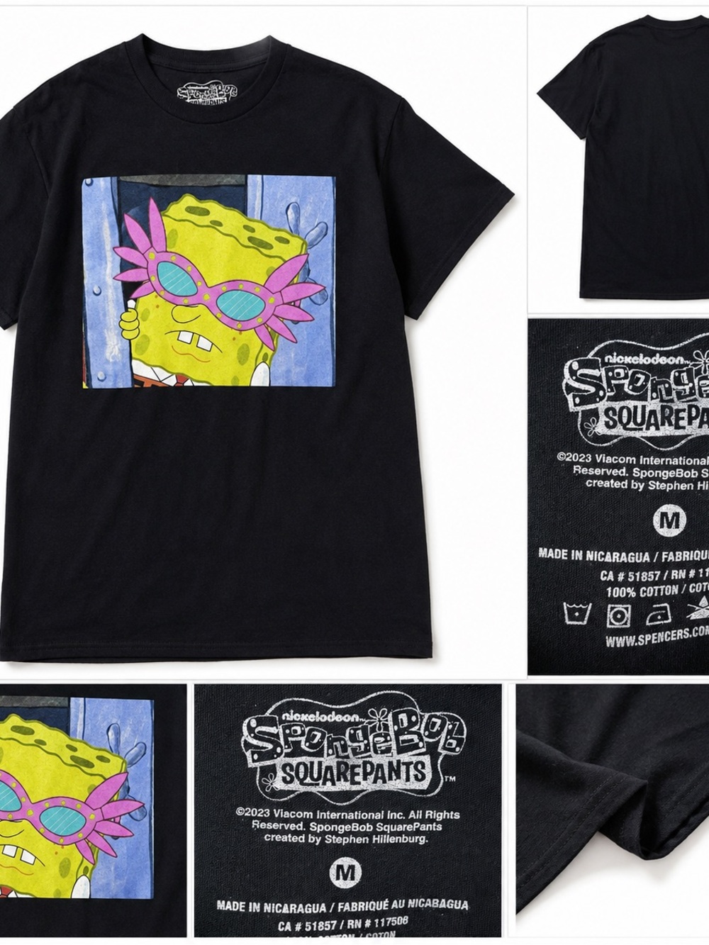 Nickelodeon Black SpongeBob Graphic Tee with Pink Sunglasses Y2K - Picture 2 of 7